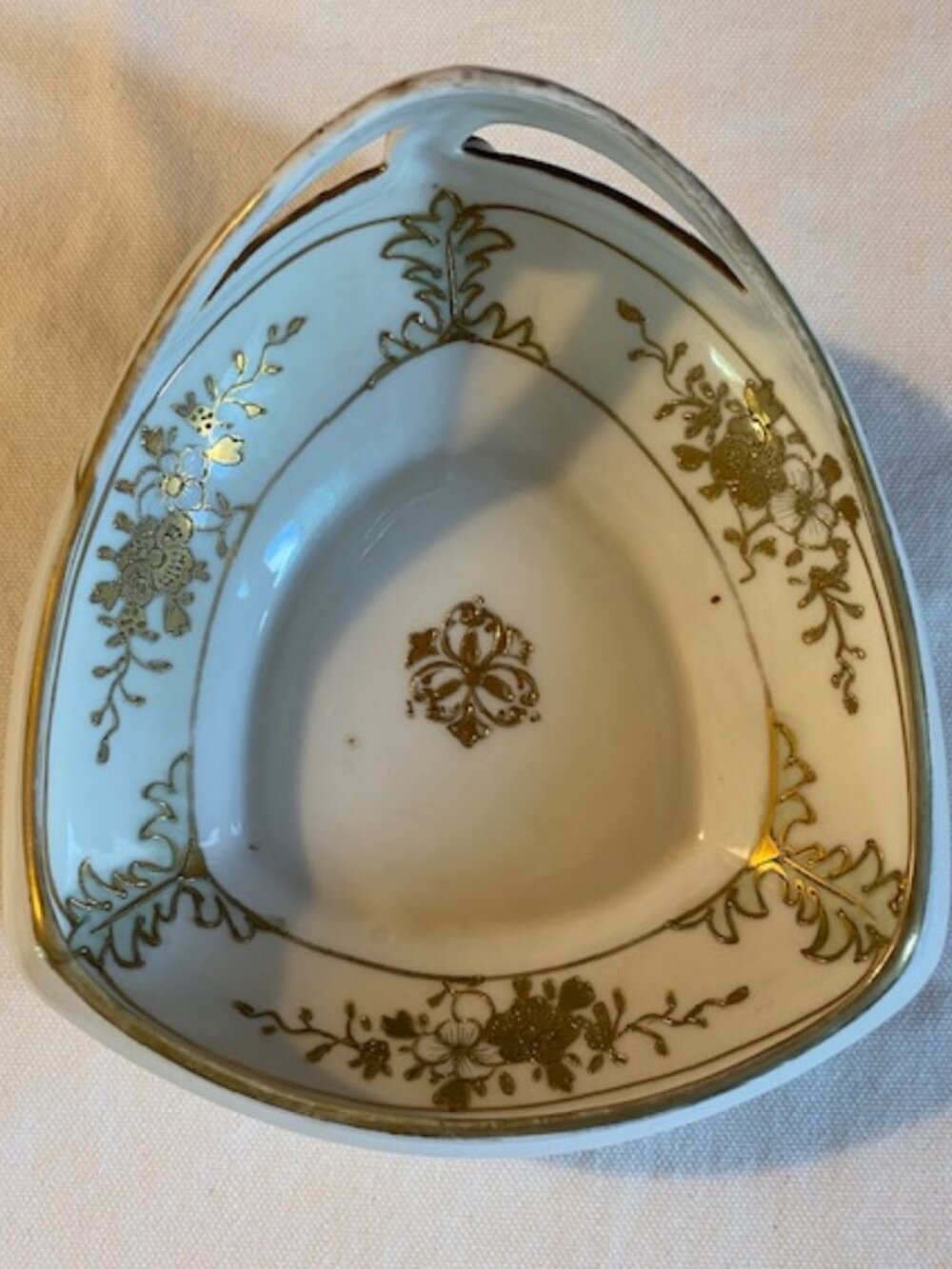 Rare Antique Nippon Porcelain Candy Bowl, Gilded Cherry Blossom Floral Dish